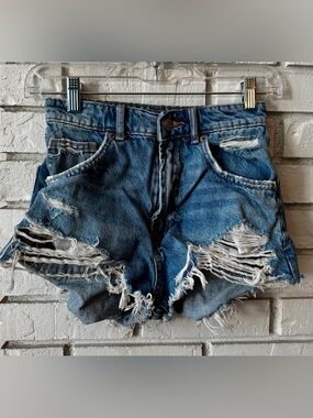 Zara Distressed Blue Denim Shorts